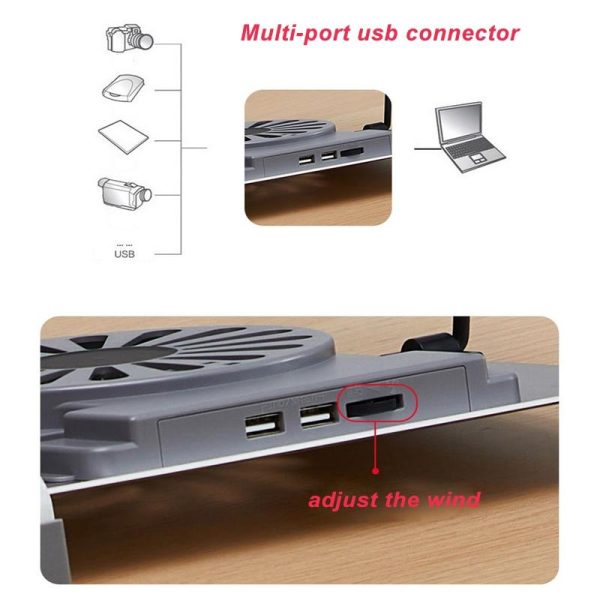 Portable Foldable Laptop Stand with Adjustable Fan - Aluminum - Image 5