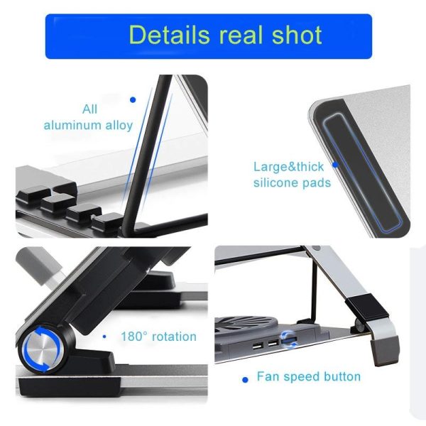 Portable Foldable Laptop Stand with Adjustable Fan - Aluminum - Image 6