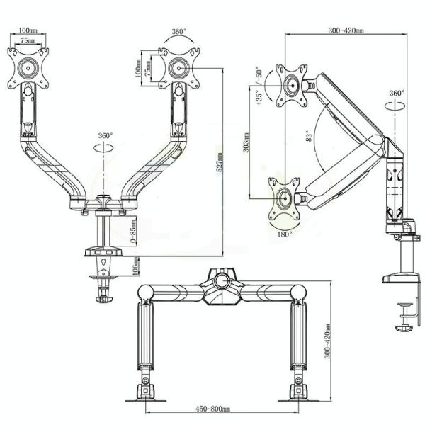 Double Screen Desktop Monitor Bracket - Air Pressure Lift - Image 4