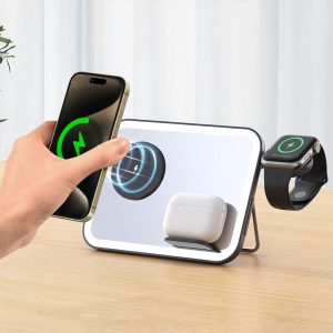 15W 3 In 1 Magnetic Led Makeup Mirror Charger - White - Image 4