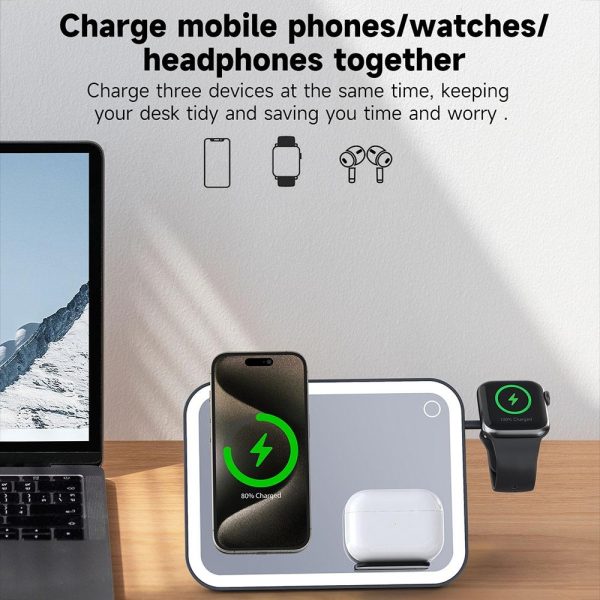 15W 3 In 1 Magnetic Led Makeup Mirror Charger - White - Image 7