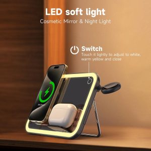 15W 3 In 1 Magnetic Led Makeup Mirror Charger - White - Image 8