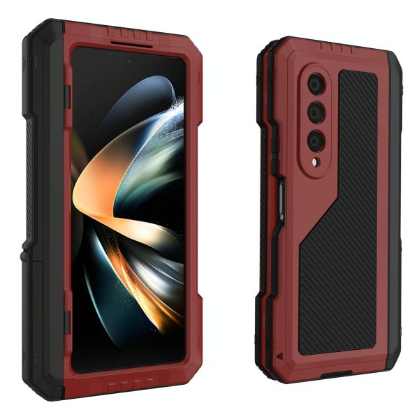 Waterproof Metal Phone Case with Folding Holder for Samsung Galaxy z Fold 4 - Black - Image 3