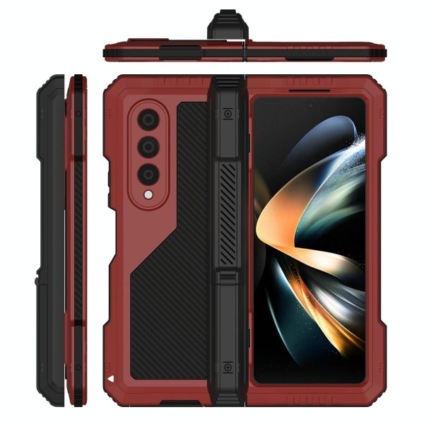 Waterproof Metal Phone Case with Folding Holder for Samsung Galaxy z Fold 4 - Black - Image 5