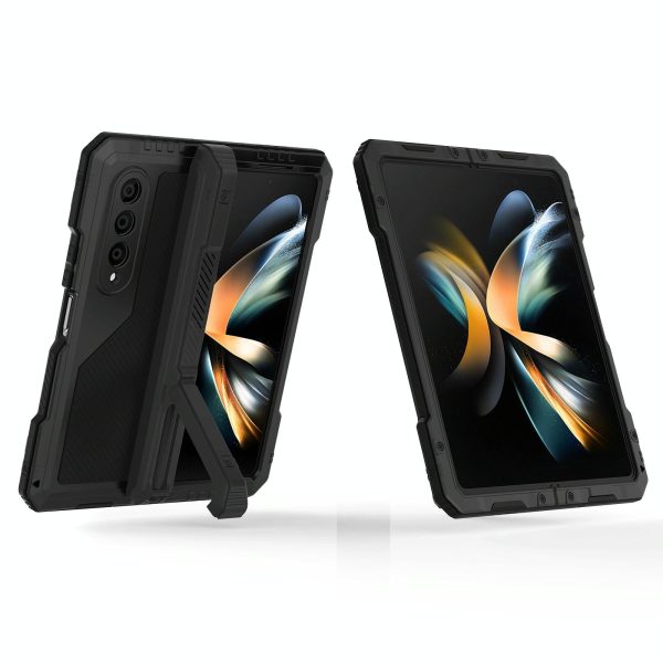 Waterproof Metal Phone Case with Folding Holder for Samsung Galaxy z Fold 4 - Black - Image 6