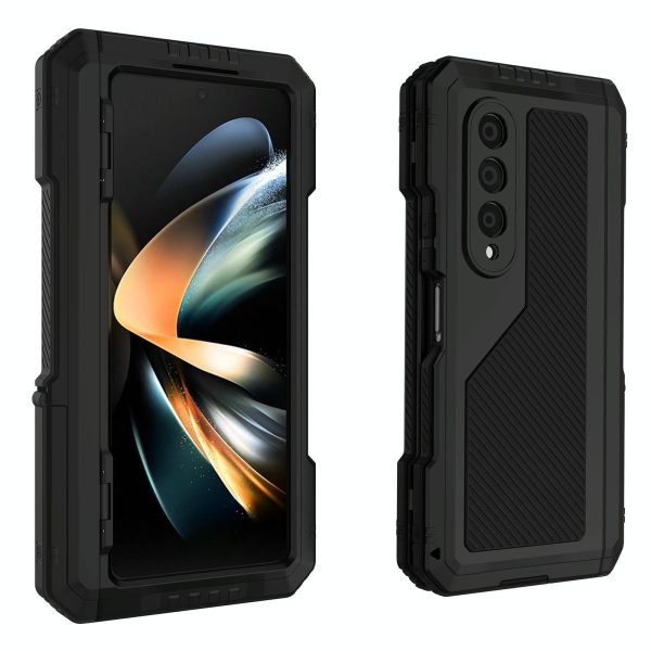 Waterproof Metal Phone Case with Folding Holder for Samsung Galaxy z Fold 4 - Black - Image 9