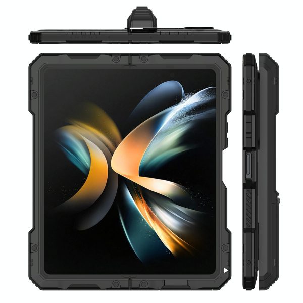 Waterproof Metal Phone Case with Folding Holder for Samsung Galaxy z Fold 4 - Black - Image 10