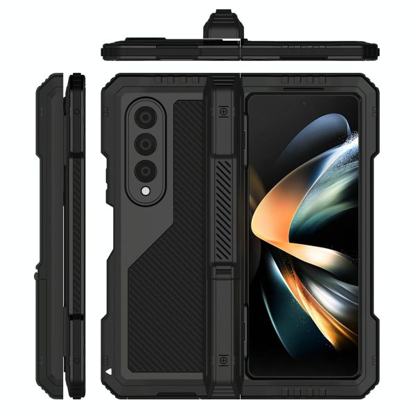 Waterproof Metal Phone Case with Folding Holder for Samsung Galaxy z Fold 4 - Black - Image 11