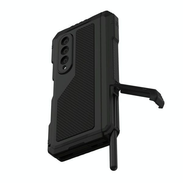Waterproof Metal Phone Case with Folding Holder for Samsung Galaxy z Fold 4 - Black - Image 13