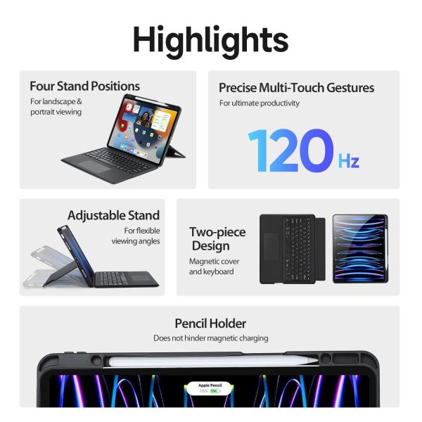 Wireless Bluetooth Keyboard Tablet Case For Ipad Pro 12.9 - Magnetic - Black - Image 4