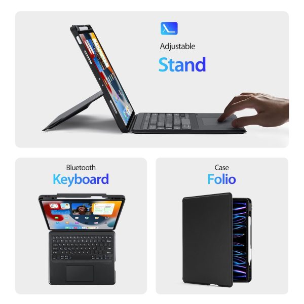 Wireless Bluetooth Keyboard Tablet Case For Ipad Pro 12.9 - Magnetic - Black - Image 5