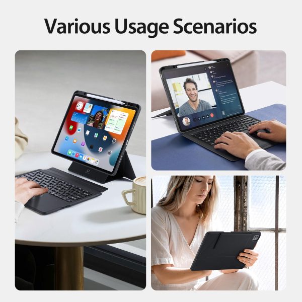 Wireless Bluetooth Keyboard Tablet Case For Ipad Pro 12.9 - Magnetic - Black - Image 6