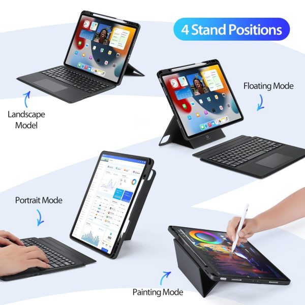 Wireless Bluetooth Keyboard Tablet Case For Ipad Pro 12.9 - Magnetic - Black - Image 7