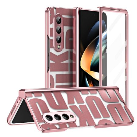 Foldable Electroplated Phone Case for Samsung Galaxy z Fold 4 5g with Hinge - Rose Gold