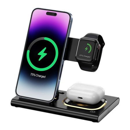 15W 3 In 1 Foldable Wireless Charger - Black