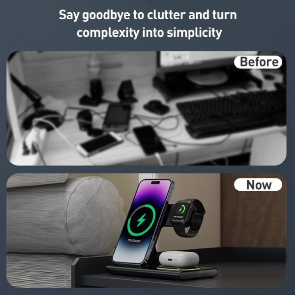 15W 3 In 1 Foldable Wireless Charger - Black - Image 4