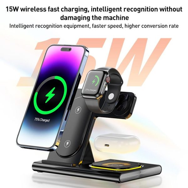 15W 3 In 1 Foldable Wireless Charger - Black - Image 5