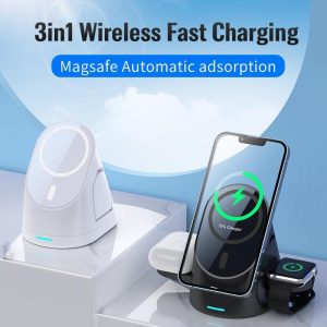 3 In 1 Magnetic Wireless Charging Bracket For Smartphone Iwatch Airpods - Black - Image 5