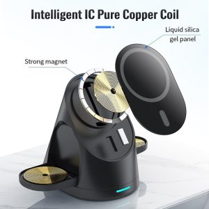 3 In 1 Magnetic Wireless Charging Bracket For Smartphone Iwatch Airpods - Black - Image 8