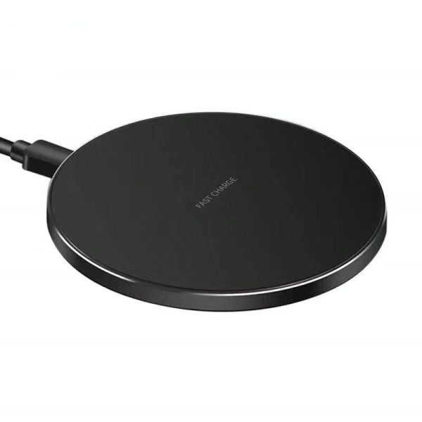 15W Round Wireless Charger Fast Charge - Black + Black Surface - Image 2