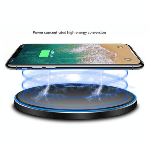 15W Round Wireless Charger Fast Charge - Black + Black Surface - Image 5