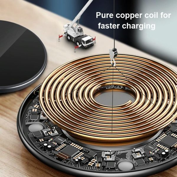 15W Round Wireless Charger Fast Charge - Black + Black Surface - Image 6