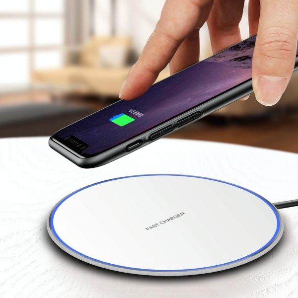15W Round Wireless Charger Fast Charge - Black + Black Surface - Image 7
