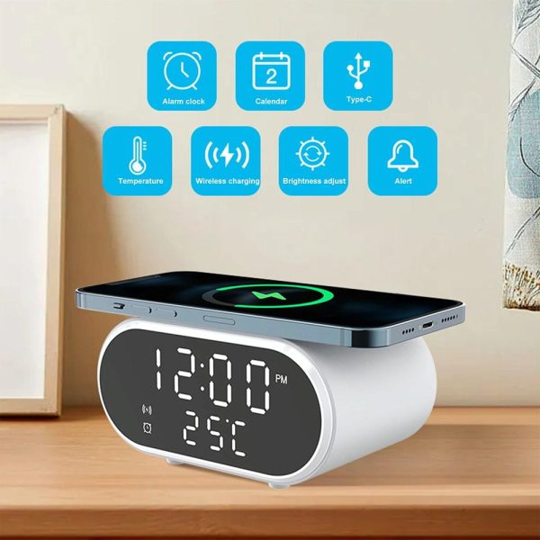 15W Wireless Charger With Mirror & Clock - Black - Image 8