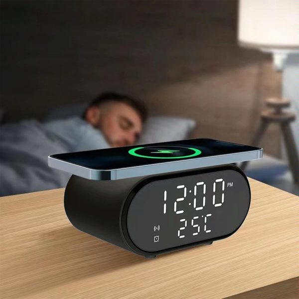 15W Wireless Charger With Mirror & Clock - Black - Image 9