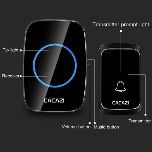 Wireless Waterproof Music Doorbell - 1 To 1 Battery Type - Black - Image 6