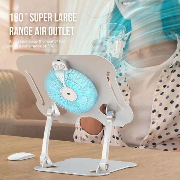 Silver Foldable Laptop Bracket with Fan - Space-saving Design - Image 3