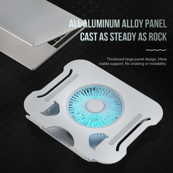 Silver Foldable Laptop Bracket with Fan - Space-saving Design - Image 6