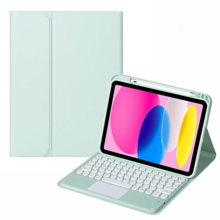 2022 Ipad 10.9 Touch Keyboard Leather Case With Pen Slot - Light Green