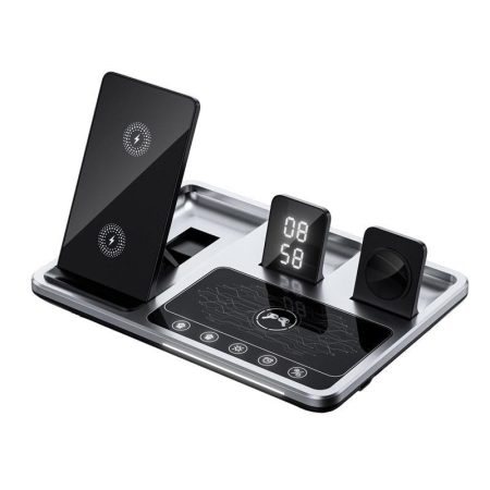 30W 4 In 1 Wireless Charger With Ambient Light Silver / Black