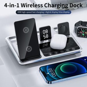 30W 4 In 1 Wireless Charger With Ambient Light Silver / Black - Image 3