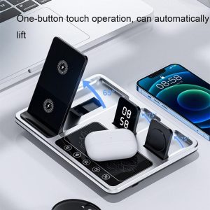 30W 4 In 1 Wireless Charger With Ambient Light Silver / Black - Image 4