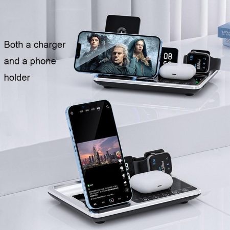 30W 4 In 1 Wireless Charger With Ambient Light Silver / Black - Image 8