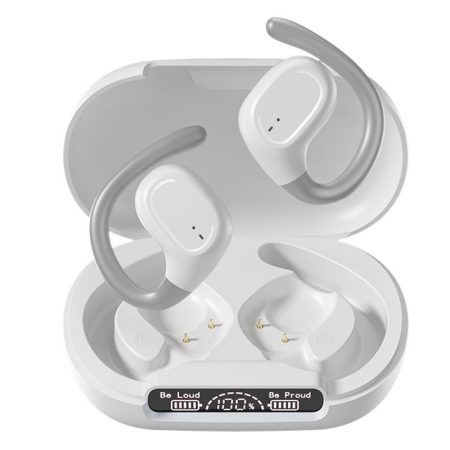 Waterproof Wireless Sports Bluetooth Earphones with Led Display - White