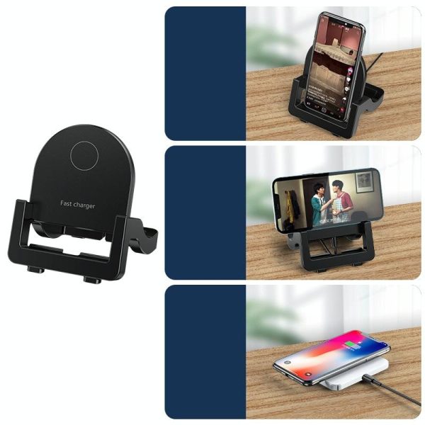 15W Vertical Wireless Fast Charger With Phone Holder - Black - Image 5