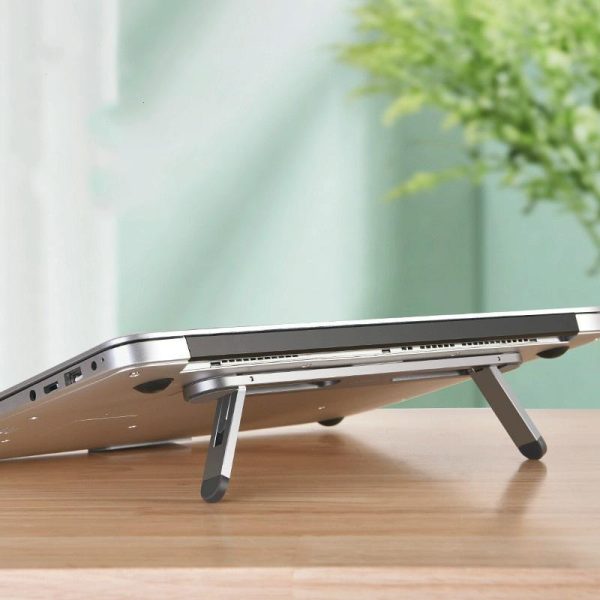 Foldable Laptop Stand with Fan and Heater - Portable and Adjustable - Silver - Image 11