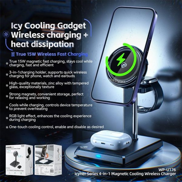 15W 4 In 1 Magnetic Wireless Charger Stand - Black - Image 4