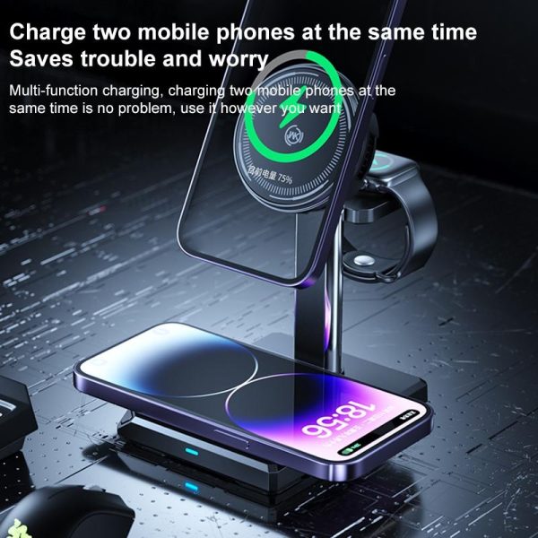 15W 4 In 1 Magnetic Wireless Charger Stand - Black - Image 6