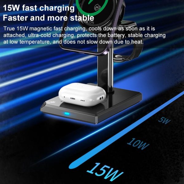 15W 4 In 1 Magnetic Wireless Charger Stand - Black - Image 8
