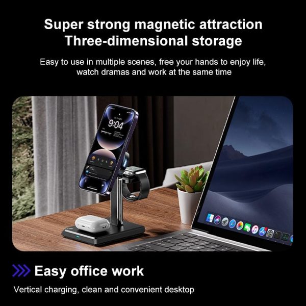 15W 4 In 1 Magnetic Wireless Charger Stand - Black - Image 11