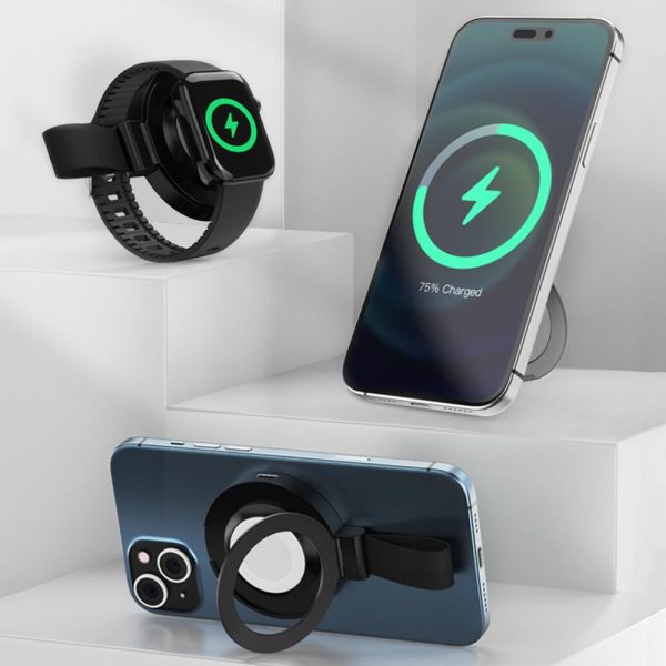 3 In 1 Magnetic Wireless Charger With Phone Ring Black - Image 3