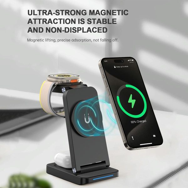 3 In 1 Magnetic Wireless Charger Stand - Black - Image 7