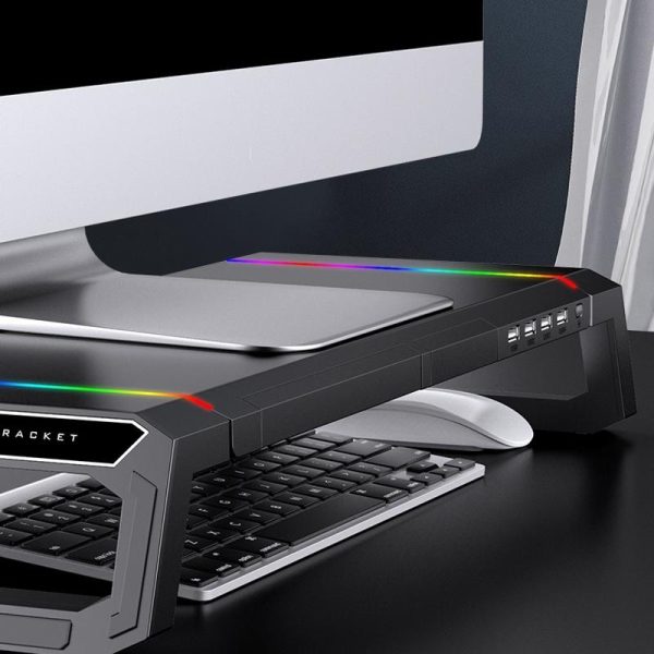 Foldable Laptop Stand with Rgb Lighting & Usb Expansion - Monitor Rack - Moonlight White - Image 15