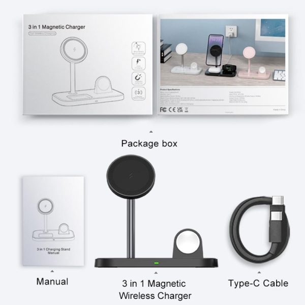 3 In 1 Magnetic Wireless Charger For Iphone & Airpods - White - Image 8