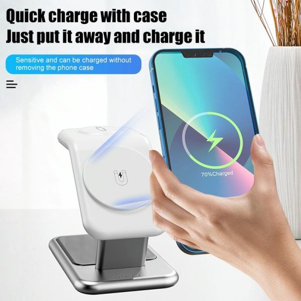 15W 3 In 1 Magnetic Wireless Charger - White - Image 4