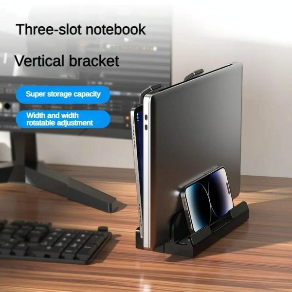 Versatile Laptop Stand with Storage and Cooling - Desktop Heightening Rack - Black - Image 3